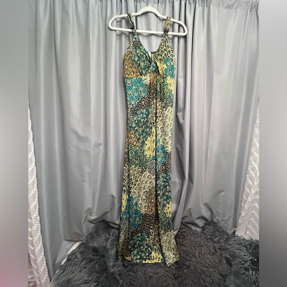 Maxi Dress Raindrops by Papillon Womens Peacock Print XL adjust strap 30%off w♥️